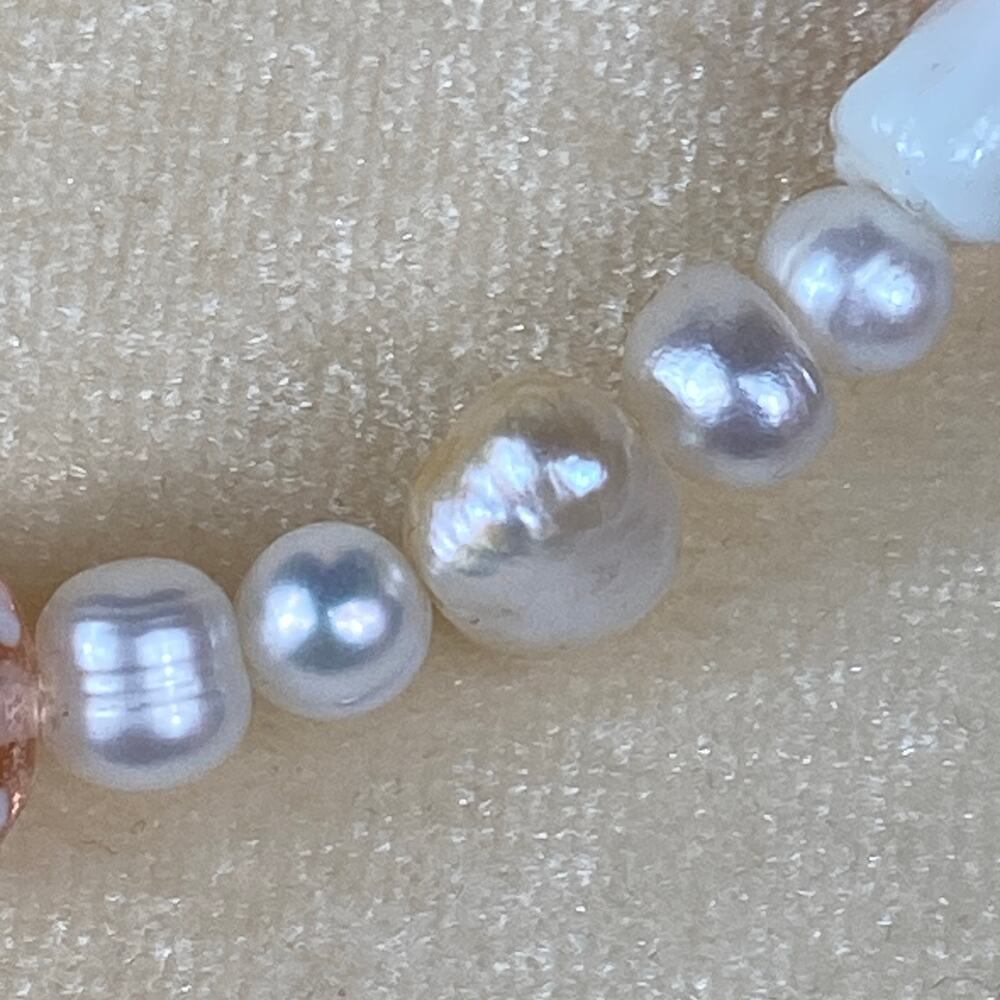 Multi Color Glass Bead Mushroom Pearl Necklace 20 Inches Necklace - Picture 6 of 8